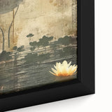 Close-up of framed abstract floral wall art featuring vibrant colors and intricate details, showcasing a blend of pink, blue, and green hues ideal for modern decor.