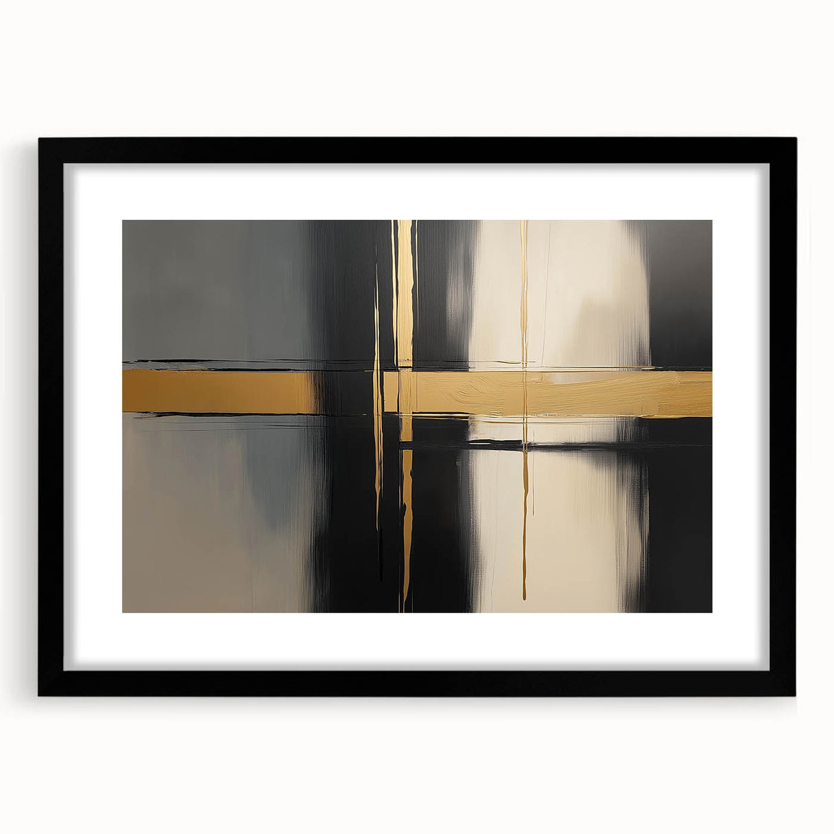 Abstract geometric black frame showcasing a modern design, featuring a mat finish and sleek lines, perfect for contemporary decor or artwork display.