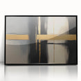 Framed abstract geometric art piece with a sleek black acrylic finish, showcasing bold shapes and vibrant colors, perfect for modern home decor.