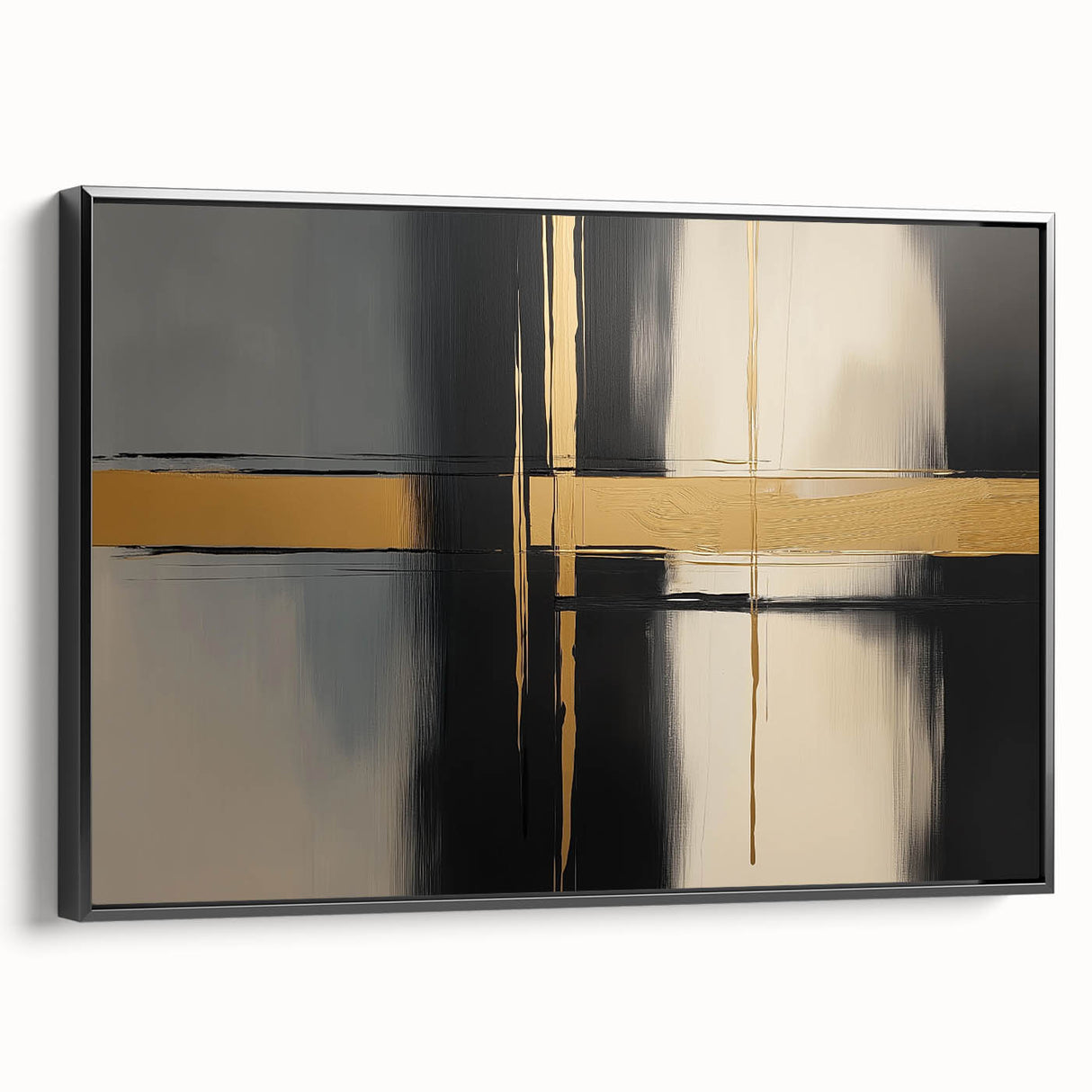 Abstract geometric framed canvas art showcasing a sleek black design, viewed from the side, perfect for modern home decor and artistic interiors.