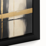 Close-up of an abstract geometric framed canvas art piece, showcasing vibrant colors and intricate patterns, perfect for modern home decor accent.