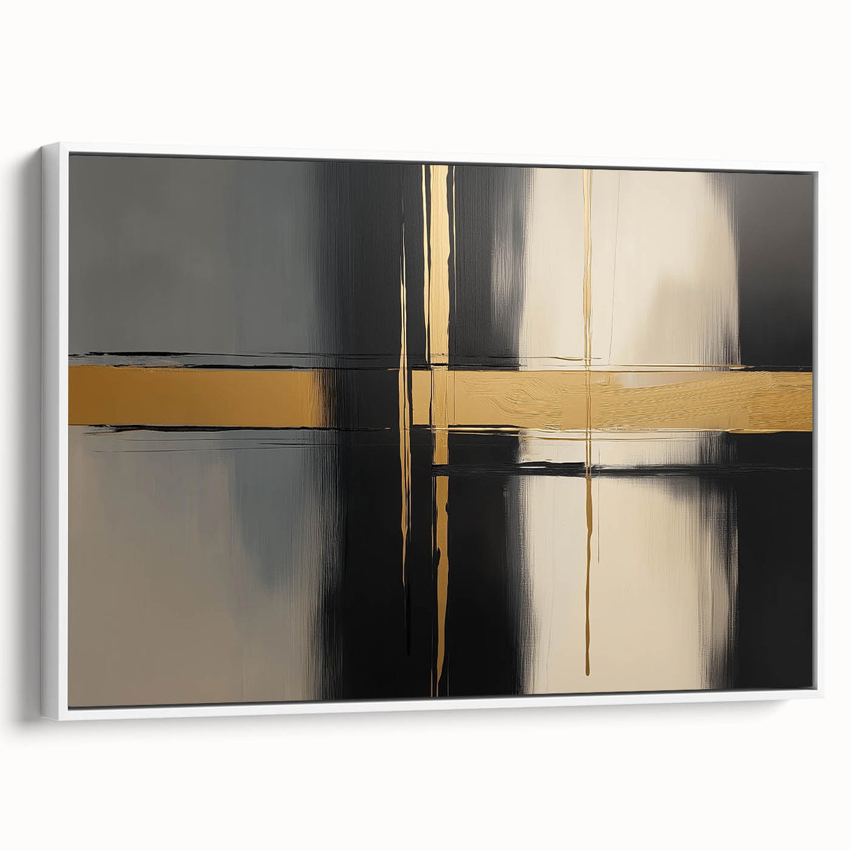 Abstract geometric framed canvas artwork showcasing a modern white design from a side view, perfect for contemporary home decor. Ideal for enhancing minimalist aesthetics.