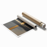 Abstract geometric rolled print showcasing vibrant colors and intricate patterns, elegantly packaged in a durable cardboard tube for easy transport and display. Perfect for modern home decor.