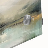 Close-up of an abstract landscape wall art piece, showcasing vibrant colors and intricate textures, printed on acrylic glass for a modern decor style.