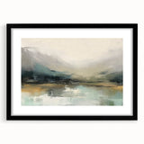 Abstract landscape wall art framed in black with a mat, showcasing vibrant colors and dynamic shapes, perfect for modern home decor or office spaces.