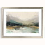 Abstract landscape wall art framed in silver with a mat, showcasing vibrant colors and intricate patterns, perfect for modern home decor and artistic expression.