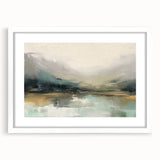 Abstract landscape wall art framed in white with a mat, showcasing vibrant colors and unique shapes, ideal for modern home decor, adding a touch of elegance.