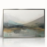 Framed abstract landscape wall art in silver acrylic, showcasing vibrant colors and dynamic shapes, adding a modern touch to interior decor. Ideal for contemporary spaces.
