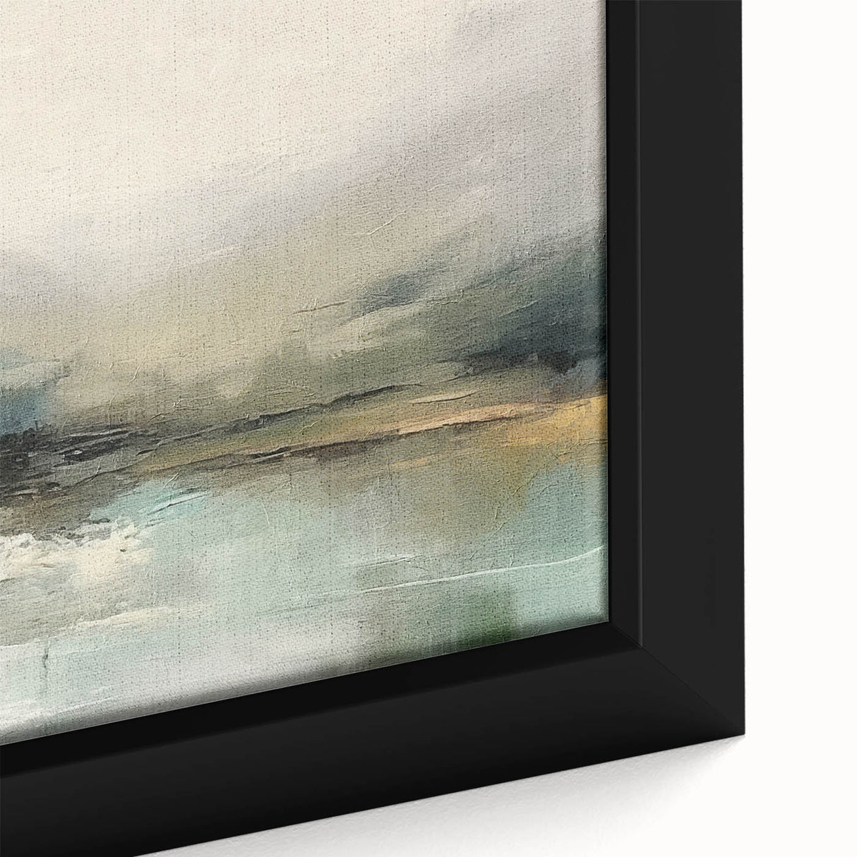 Close-up of a framed abstract landscape wall art piece showcasing vibrant colors and intricate textures, perfect for modern home decor.