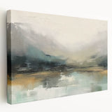 Abstract landscape wall art on stretched canvas, showcasing vibrant colors and flowing shapes, designed to enhance modern home decor with a unique artistic touch.