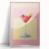 Mid-century modernist art of various fruits in vibrant colors on a white acrylic framed poster.