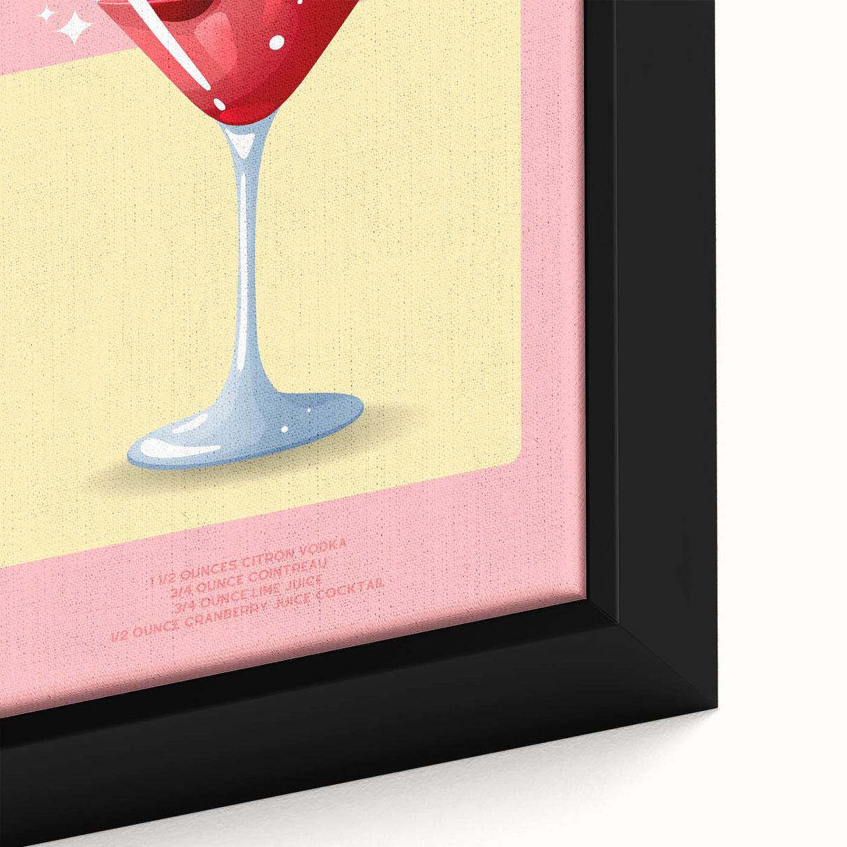 Extra large black wall art featuring colorful, textured food and drink motifs on framed canvas, ideal for living room decor.