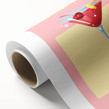 Art deco poster featuring assorted fruits in vibrant colors on a rolled canvas.