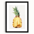 Extra large abstract art print featuring textured, colorful fruits on a black framed canvas, ideal for living room decor.