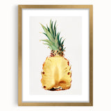 Extra large abstract art print featuring textured fruits in vibrant colors, framed in gold, ideal for living room decor.