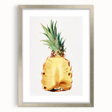 Textured art of abstract fruits in muted earth tones on a silver-framed mat, suitable for bedroom decor.