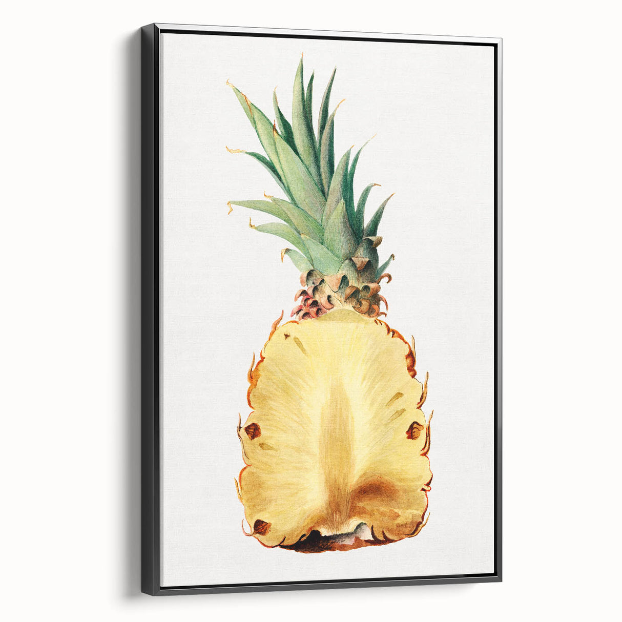 Black and white framed canvas depicting a vintage poster art style landscape of various fruits, suitable for bedroom decor.