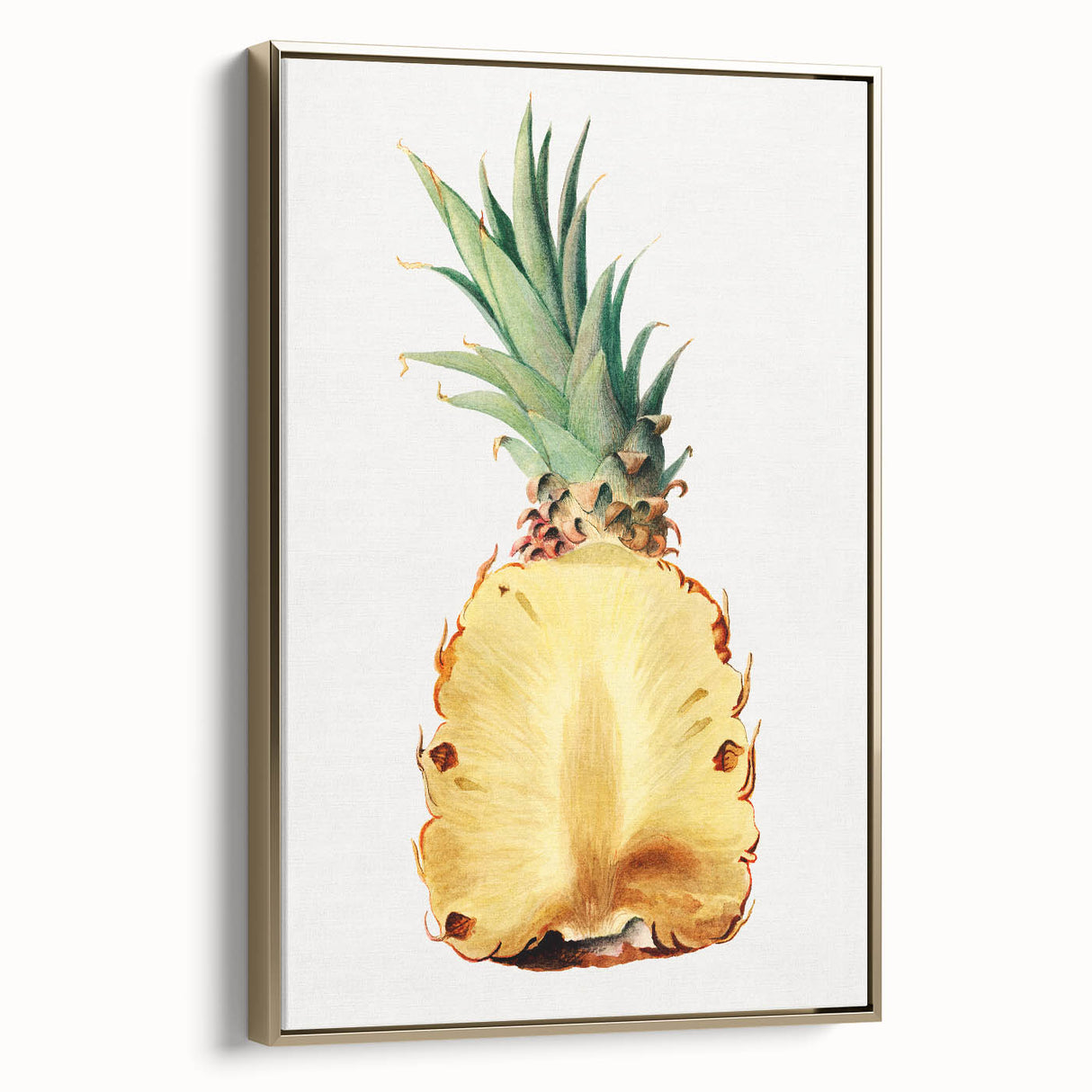 Framed canvas featuring a vintage poster art of assorted fruits in muted colors, ideal for bedroom wall decor.