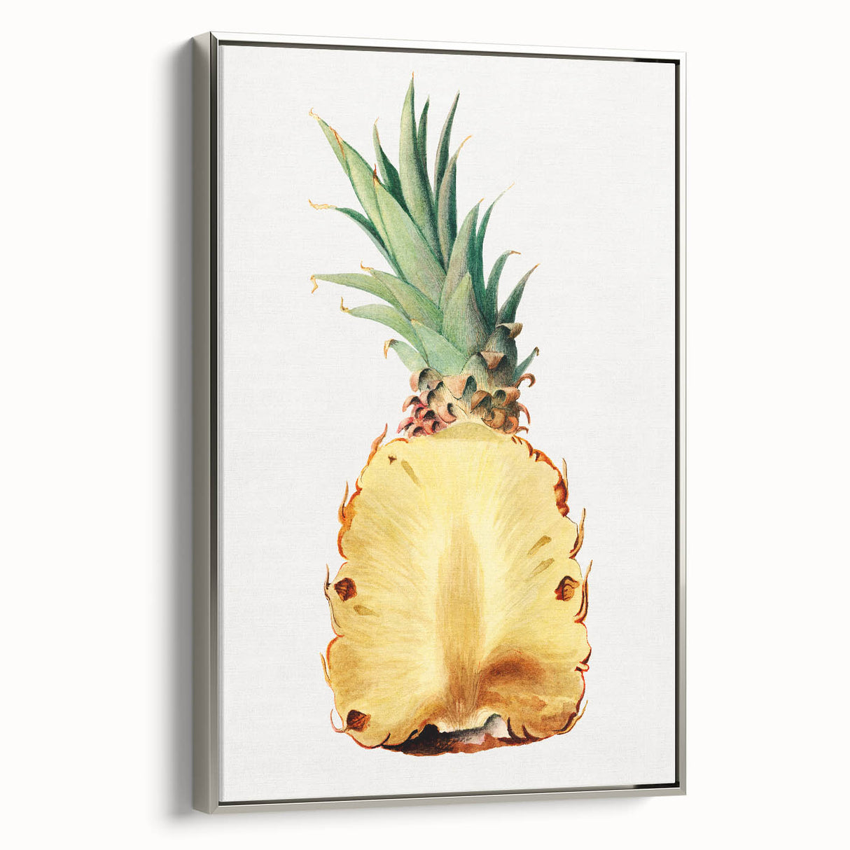 Framed canvas featuring a vintage poster of colorful fruits, ideal for kitchen wall decor.