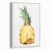 Vintage poster art of colorful fruits on a black background, framed canvas, ideal for large living room walls.