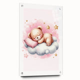 Sleeping Teddy on Cloud Print - Nursery Wall Art for Kids