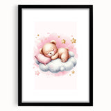 Sleeping Teddy on Cloud Print - Nursery Wall Art for Kids