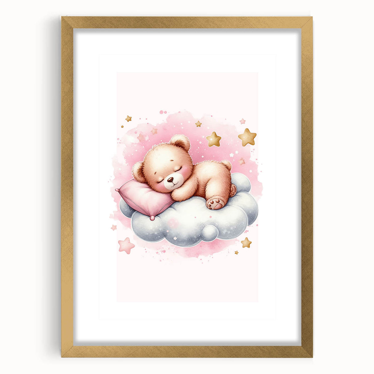 Sleeping Teddy on Cloud Print - Nursery Wall Art for Kids
