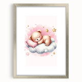 Sleeping Teddy on Cloud Print - Nursery Wall Art for Kids