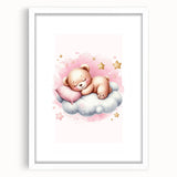 Sleeping Teddy on Cloud Print - Nursery Wall Art for Kids