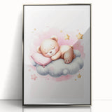 Sleeping Teddy on Cloud Print - Nursery Wall Art for Kids