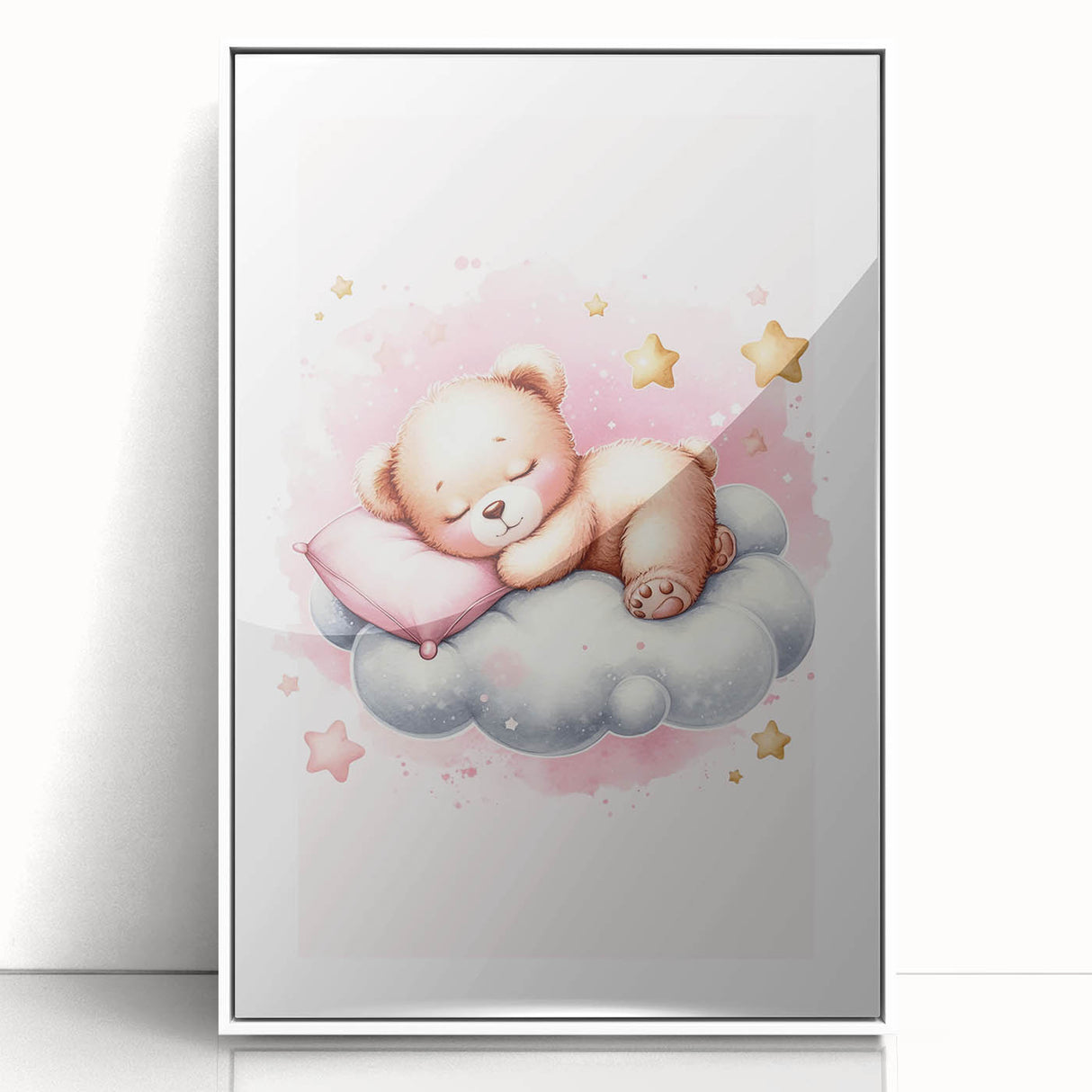 Sleeping Teddy on Cloud Print - Nursery Wall Art for Kids