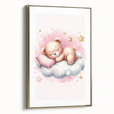 Sleeping Teddy on Cloud Print - Nursery Wall Art for Kids