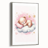 Sleeping Teddy on Cloud Print - Nursery Wall Art for Kids