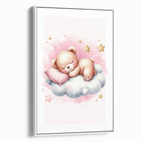 Sleeping Teddy on Cloud Print - Nursery Wall Art for Kids