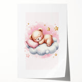 Sleeping Teddy on Cloud Print - Nursery Wall Art for Kids