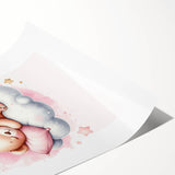 Sleeping Teddy on Cloud Print - Nursery Wall Art for Kids