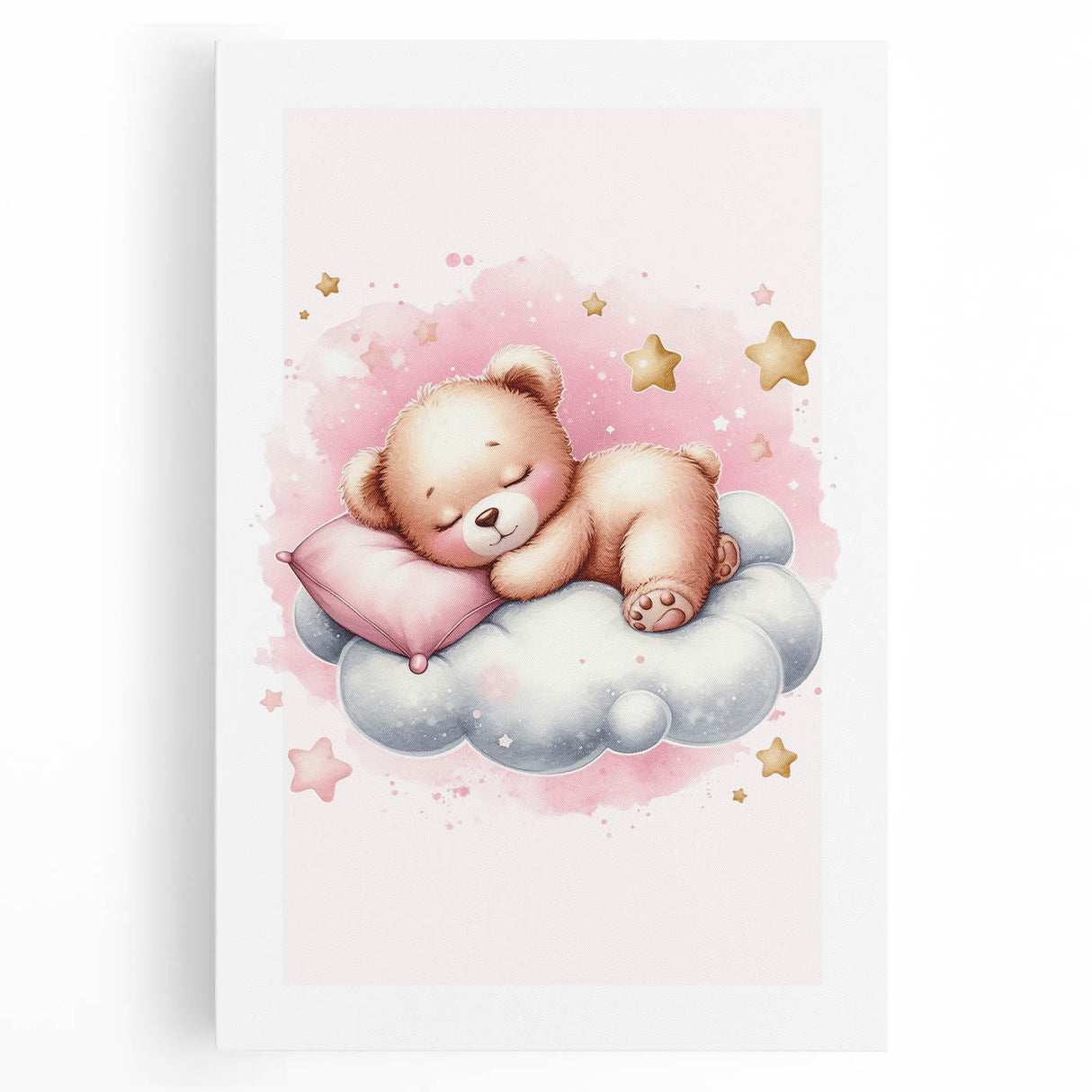 Sleeping Teddy on Cloud Print - Nursery Wall Art for Kids