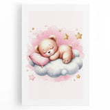 Sleeping Teddy on Cloud Print - Nursery Wall Art for Kids