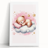 Sleeping Teddy on Cloud Print - Nursery Wall Art for Kids