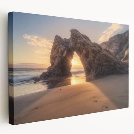 Stretched canvas artwork depicting a serene beach landscape, showcasing vibrant colors and detailed textures, perfect for enhancing home decor or office spaces.