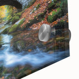 Close-up of a vibrant acrylic glass artwork depicting a modern landscape bridge, showcasing intricate details and reflections, perfect for contemporary decor.