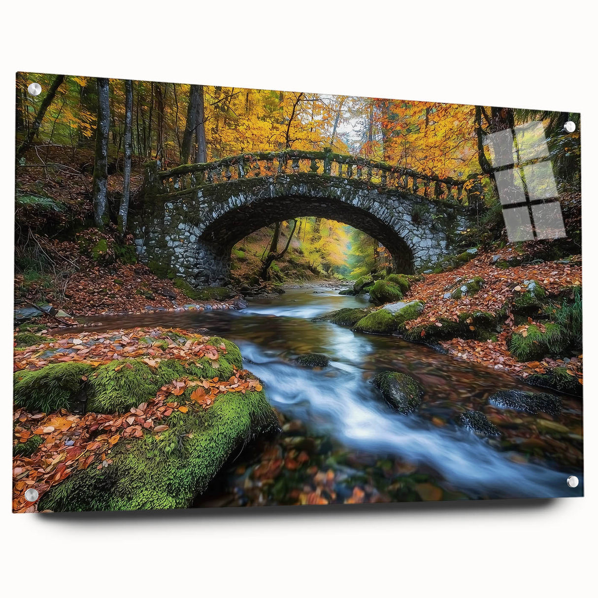 Acrylic glass landscape bridge model showcasing intricate design details, supported by pins for stability, ideal for architectural displays or design inspiration.