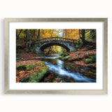 Silver landscape bridge frame with a white mat, showcasing a modern art print. Ideal for home decor or office spaces, adding a touch of elegance and sophistication.