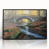 Framed acrylic artwork of a modern landscape bridge, featuring a sleek black frame and vibrant colors, ideal for contemporary home decor. The image showcases the bridge's intricate details and scenic background, perfect for adding an artistic touch to any living space.
