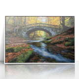 Framed acrylic landscape artwork of a serene bridge scene, featuring vibrant colors and intricate details, ideal for home decor and art enthusiasts.