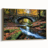 Framed canvas artwork depicting a stunning landscape bridge in golden tones, showcasing intricate details and textures, perfect for enhancing any living space decor.