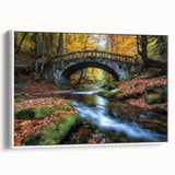 Framed landscape canvas artwork showcasing a serene bridge view, featuring vibrant colors and intricate details, ideal for enhancing home decor or office spaces.