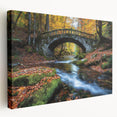 Stretched canvas artwork depicting a serene landscape bridge scene, showcasing vibrant colors and intricate details, ideal for enhancing home decor.