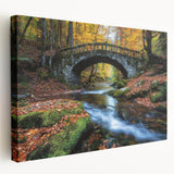 Stretched canvas artwork depicting a serene landscape bridge scene, showcasing vibrant colors and intricate details, ideal for enhancing home decor.