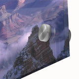 Close-up view of a vibrant acrylic glass artwork depicting a stunning canyon landscape, showcasing intricate details and rich colors that capture the natural beauty of the scenery.